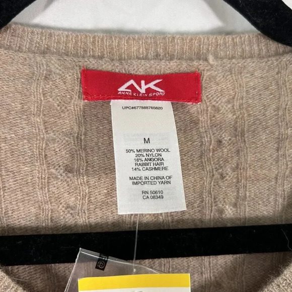 Anne Klein Cardigan Womens Medium Beige Wool Cashmere Small Cable Knit - Picture 4 of 10